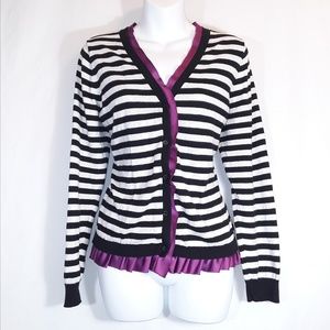 Elle Sweaters - Elle XL Purple Black & White Stripe Cardigan Elle Sweaters - Elle XL Purple Black & White Stripe Cardigan